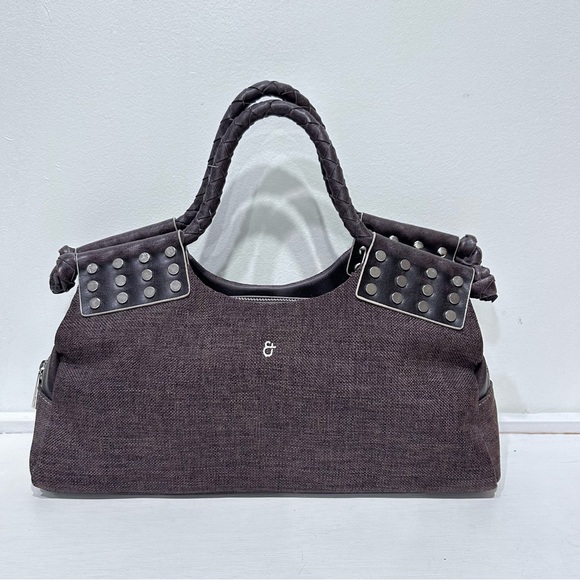 Matt & Nat Handbags - MATT & NAT Women’s Brown Canvas Brown‎ Vegan Leather Handbag, Metal Stud Detail